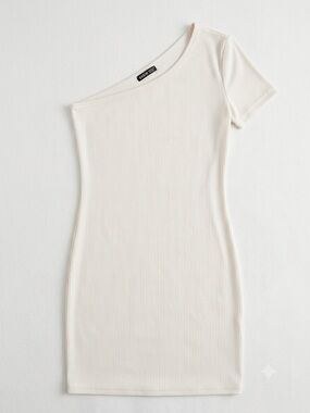 SHEIN One-Shoulder Ribbed Bodycon Dress - Cream